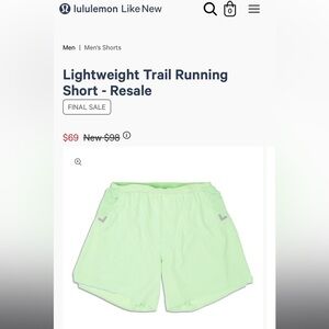 Lululemon Lightweight Trail Running Shorts
